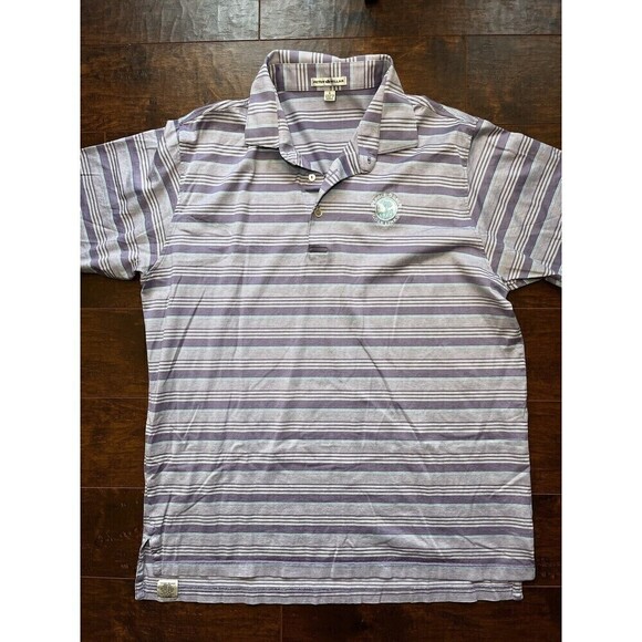Peter Millar Mens Purple Blue Striped Pebble Beach Shirt Sz Large - Picture 1 of 6